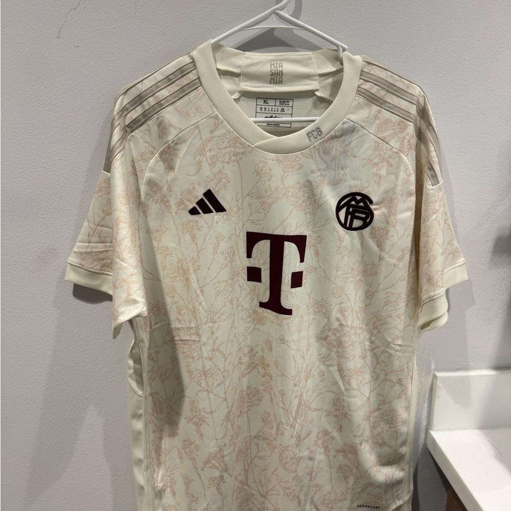 Bayern Cream Floral Football Jersey with Burgundy Logos
